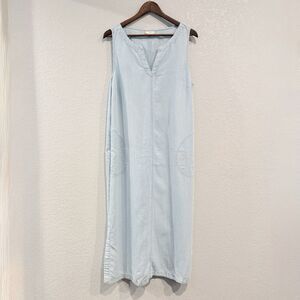 J Jill Denim Midi Dress Blue Chambray Sleeveless Casual Minimalist Petite Large